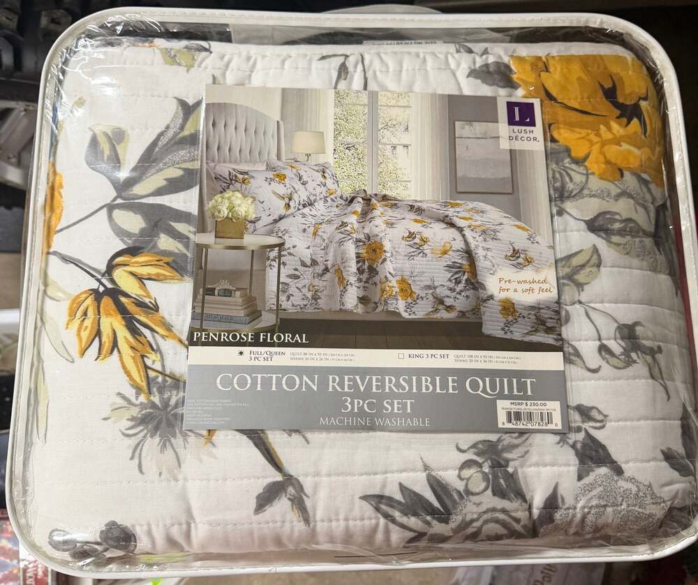 Lush Decor Penrose Reversible Quilt 3-Piece Set Full/Queen Yellow/Gray